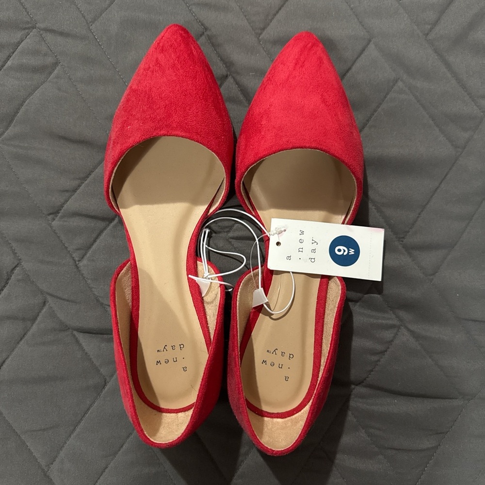 Red suede flats